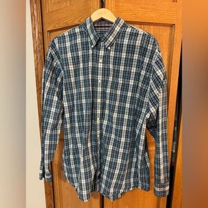 Izod Green and Blue Plaid Long-Sleeve Button-Down Shirt